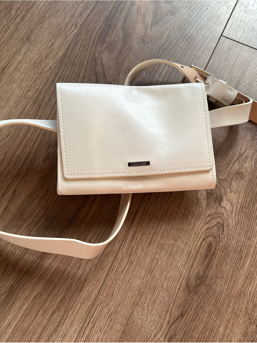 Calvin Klein Light Cream Crossbody Bag with Minimal Logo